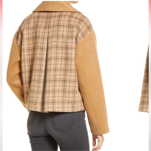 Rachel Parcell Double Breasted Tan Iced Coffee Plaid Jacket Wool Blend Size XS - Picture 3 of 11